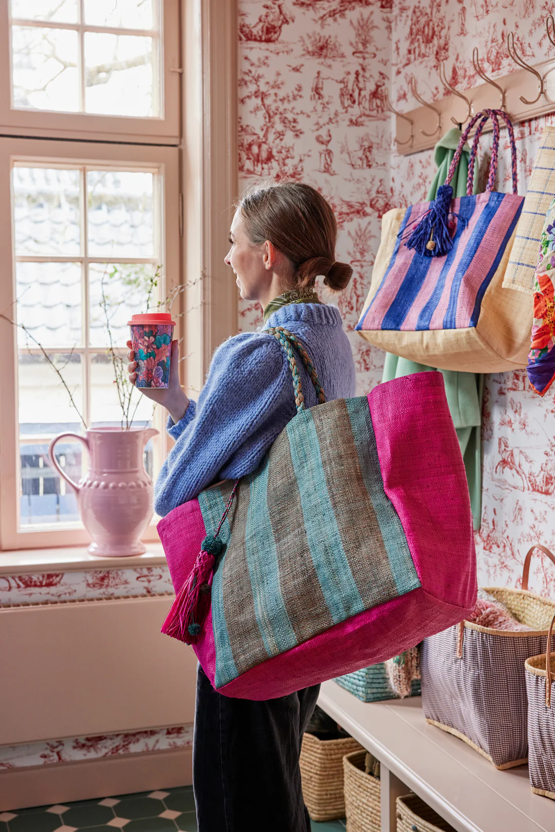 color-pop raffia tote
