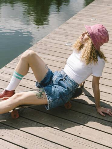 High-waist denim shorts